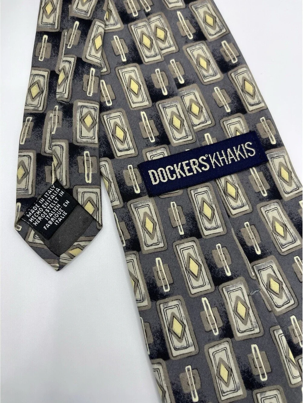 Dockers Khaki Tie grey cream Geo Classic  3.5